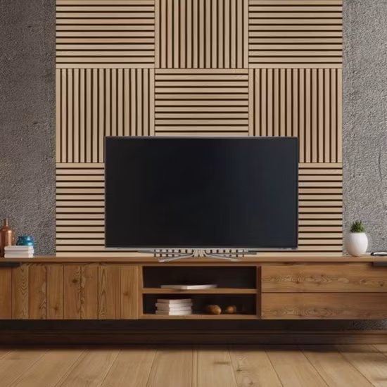 Pannelli acustici in strisce di legno massello