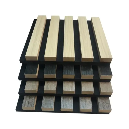 Pannelli acustici in legno a doghe dal design moderno del 2024, rivestimenti per pareti interne insonorizzate, modello 3D per hotel, estetica migliorata